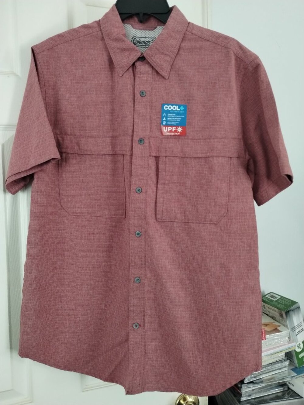 Coleman men's red heather short sleeve shirt, size - medium,UPF Protection,NWT